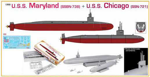 1/350 现代美国 SSBN-738 马里兰号战略核潜艇 + SSN-721 芝加哥号攻击核潜艇