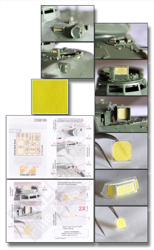 1/35 现代法国 AMX-30B 主战坦克, AUF1 自行榴弹炮潜望镜遮盖贴纸(配Meng Model)