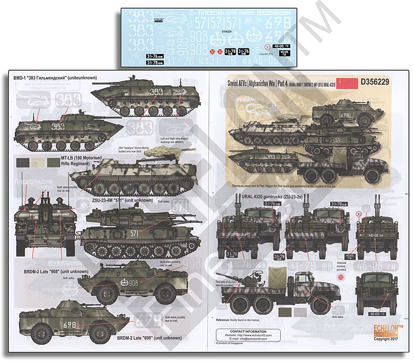 1/35 现代苏联装甲部队#4"阿富汗战争, 石勒喀, BMD-1, BRDM-2, MT-LB, Ural-4320"