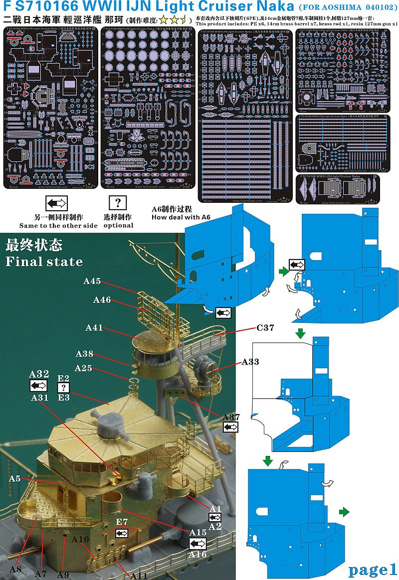 1/700 二战日本海军那珂号轻巡洋舰升级改造蚀刻片(配青岛社04010)