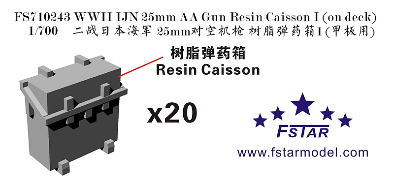1/700 二战日本海军 25mm 对空机枪树脂弹药箱#1(甲板用)(20个)