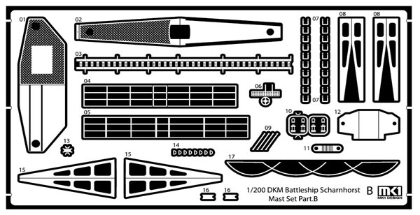 1/200 二战德国沙恩霍斯特号战列舰雷达与桅杆细节改造蚀刻片(配小号手)