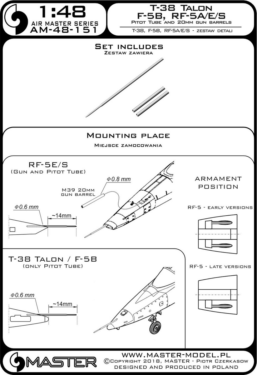 1/48 T-38, F-5B, RF-5A/E/S 空速管与金属炮管