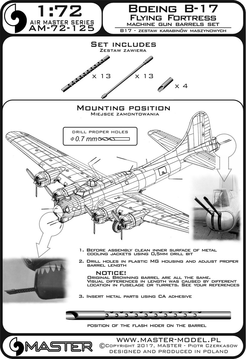 1/72 B-17 飞行堡垒重型轰炸机勃朗宁机枪金属炮管