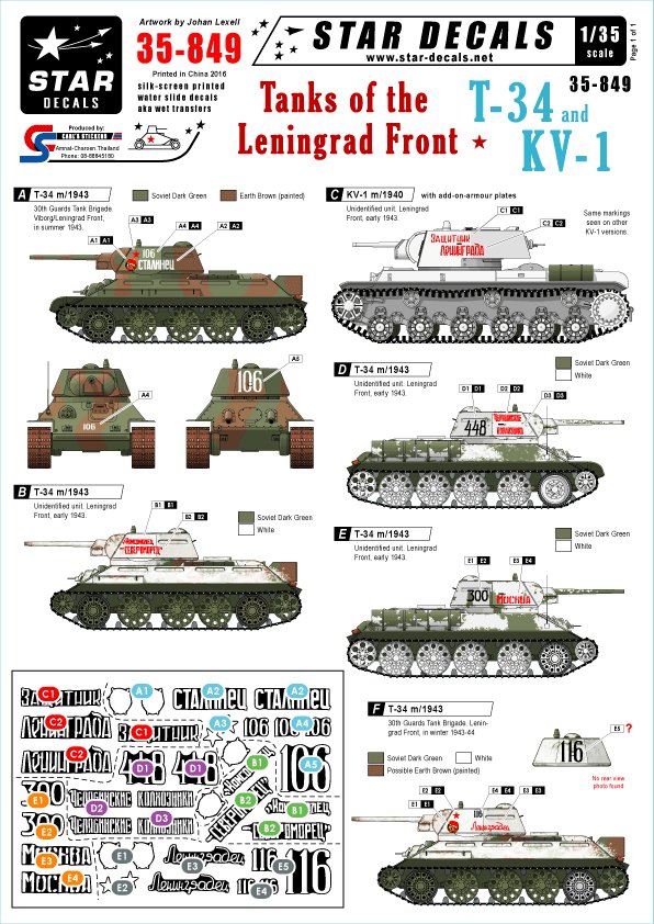 1/35 二战苏联 T-34, KV-1 中型坦克"列宁格勒战线"