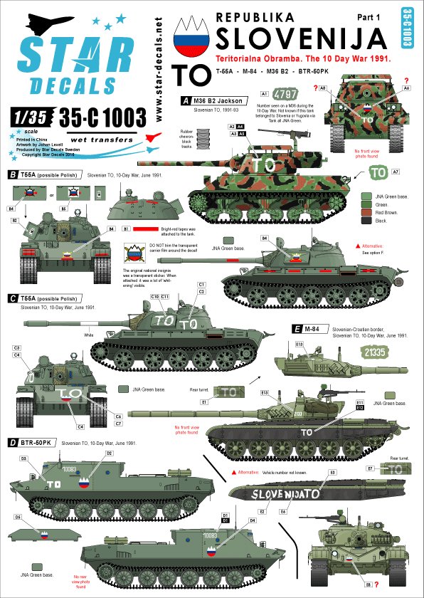 1/35 现代斯洛文尼亚十日战争1991年"M36B2, T-55A, M-84, BTR-50PK"