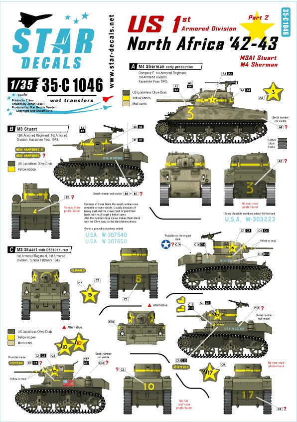 1/35 二战美国斯图亚特轻型坦克与谢尔曼中型坦克"第1装甲师, 北非战线"