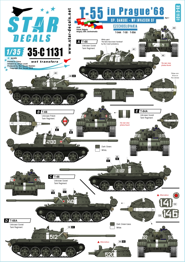 1/35 现代苏联 T-55 中型坦克"布拉格1968年, 多瑙河行动, 入侵捷克斯洛伐克"