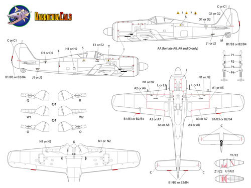 1/48 Fw190A, F, D 福克武尔夫战斗机机身标记 - 点击图像关闭
