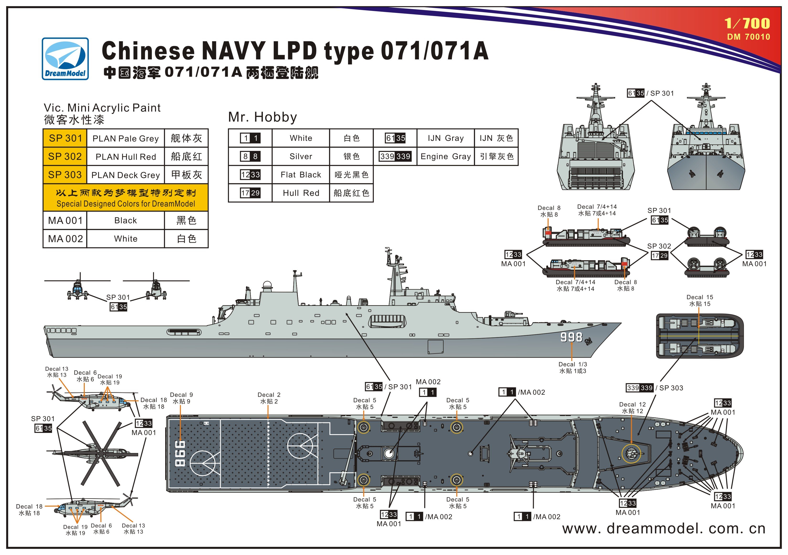 1/700 现代中国海军071/071A型两栖船坞登陆舰