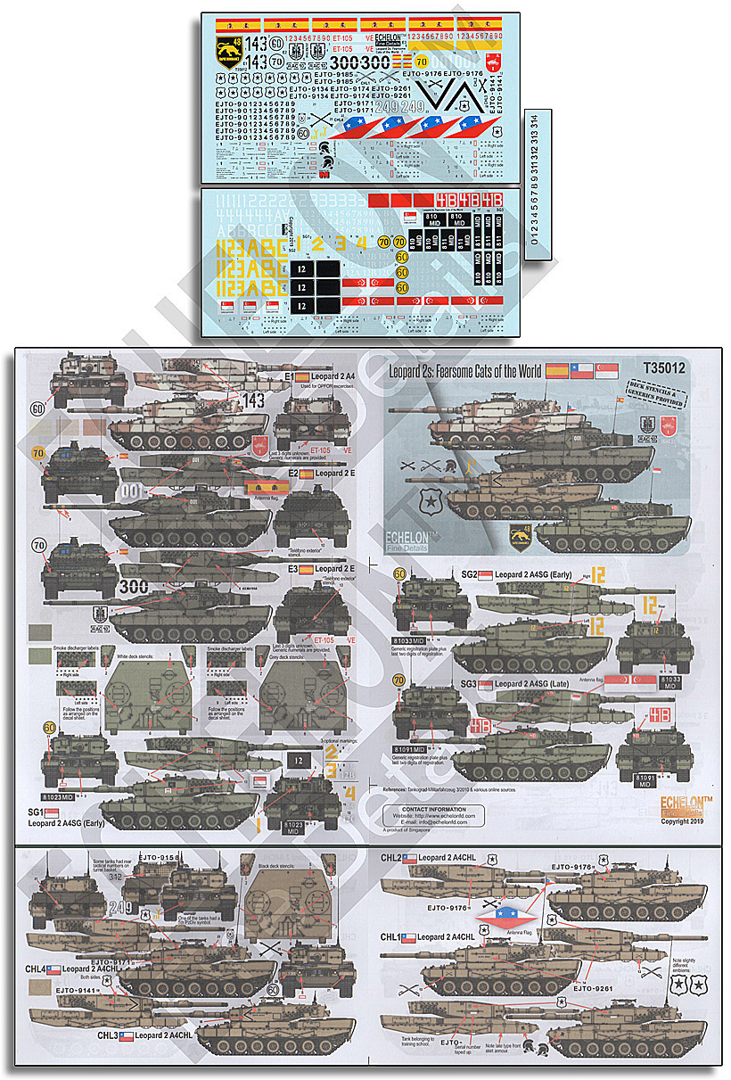 1/35 豹2主战坦克战术标记"新加坡. 西班牙, 智利"