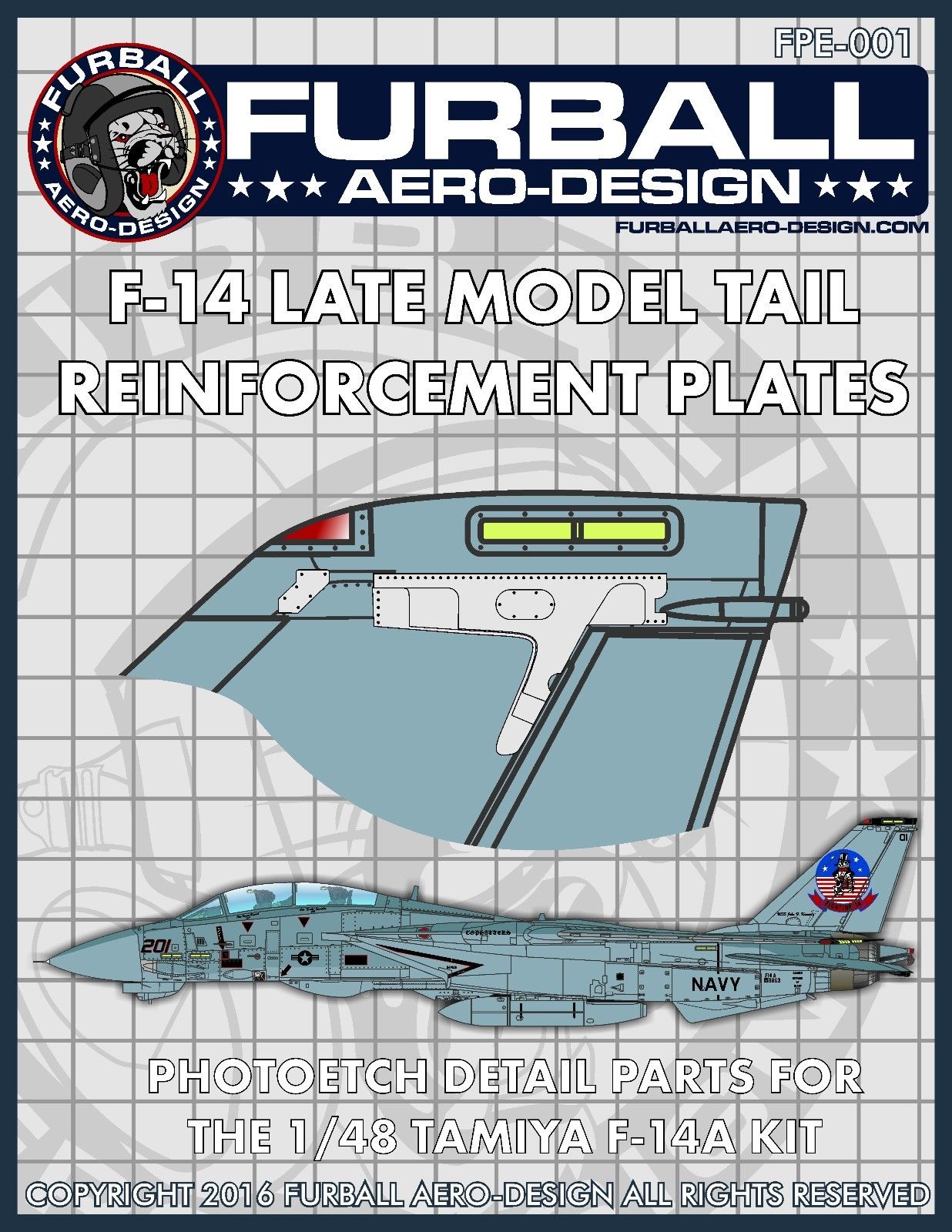 1/48 F-14 雄猫战斗机后期型垂直尾翼加固板蚀刻片(配田宫)