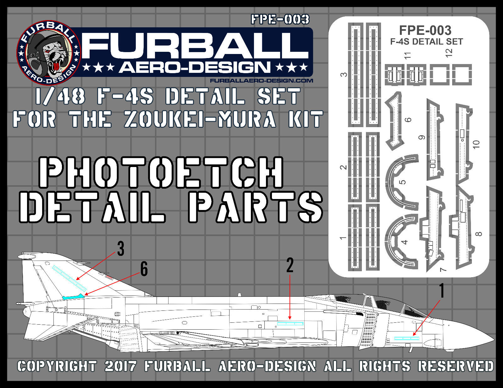 1/48 F-4S 鬼怪II战斗机座舱盖与机身细节蚀刻片(配造型村)