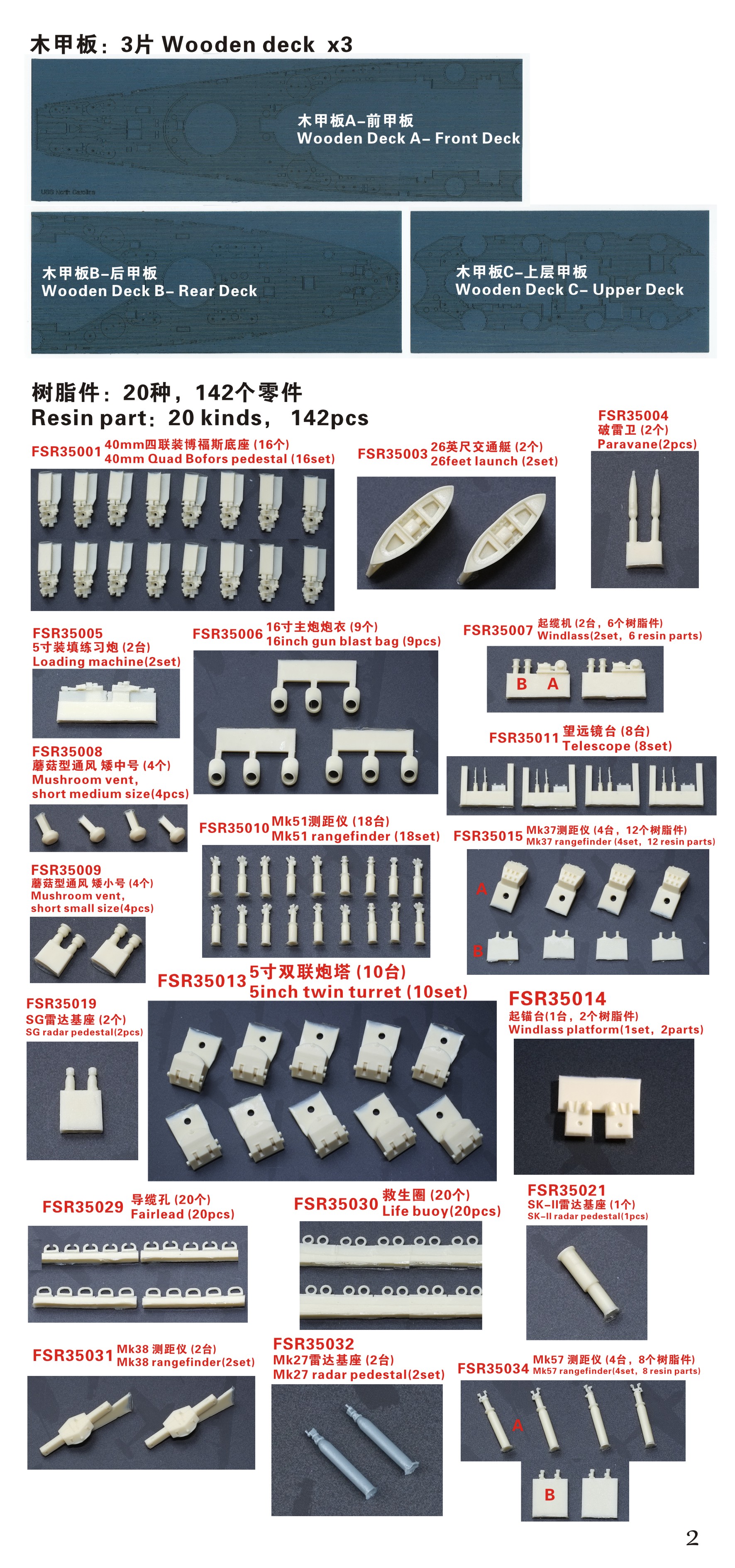 1/350 二战美国海军 BB-55 北卡罗来纳号战列舰1944年型完全升级改造套件(配小号手05303) - 点击图像关闭