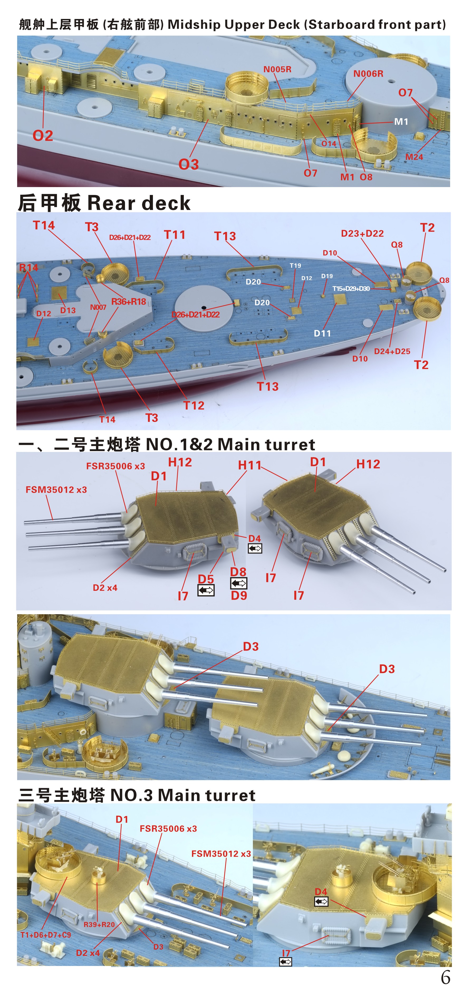 1/350 二战美国海军 BB-55 北卡罗来纳号战列舰1944年型完全升级改造套件(配小号手05303)