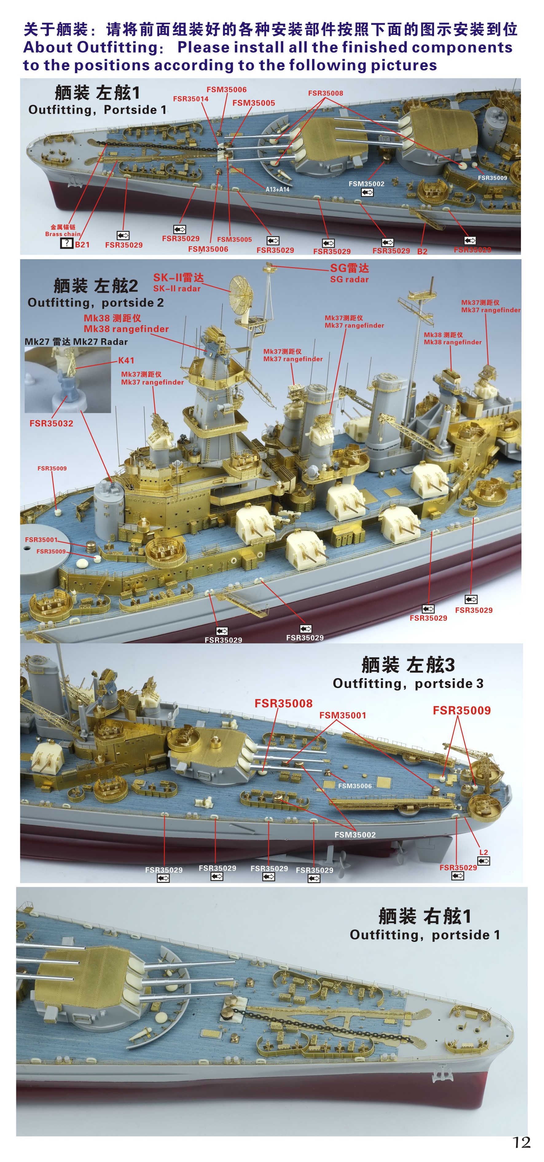 1/350 二战美国海军 BB-55 北卡罗来纳号战列舰1944年型完全升级改造套件(配小号手05303)