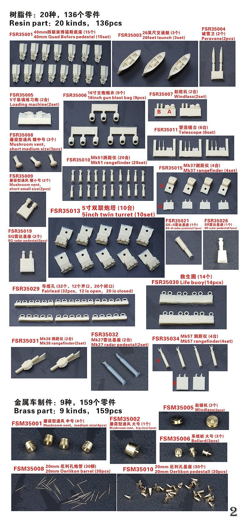 1/350 二战美国海军 BB-59 马萨诸塞号战列舰1945年型完全改造蚀刻片(配小号手05306) - 点击图像关闭