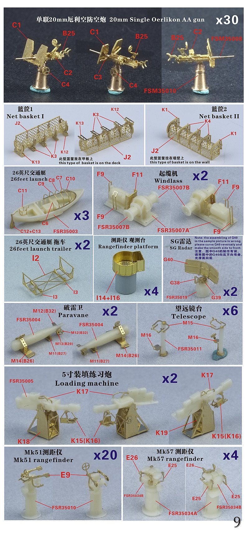 1/350 二战美国海军 BB-59 马萨诸塞号战列舰1945年型完全改造蚀刻片(配小号手05306)