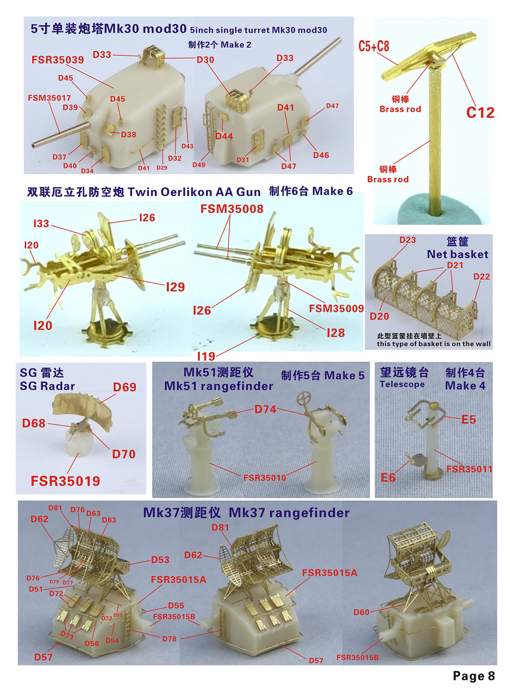 1/350 二战美国海军弗莱彻级驱逐舰(后期型舰桥, 防空加强型)完全改造套件(配小号手05304)