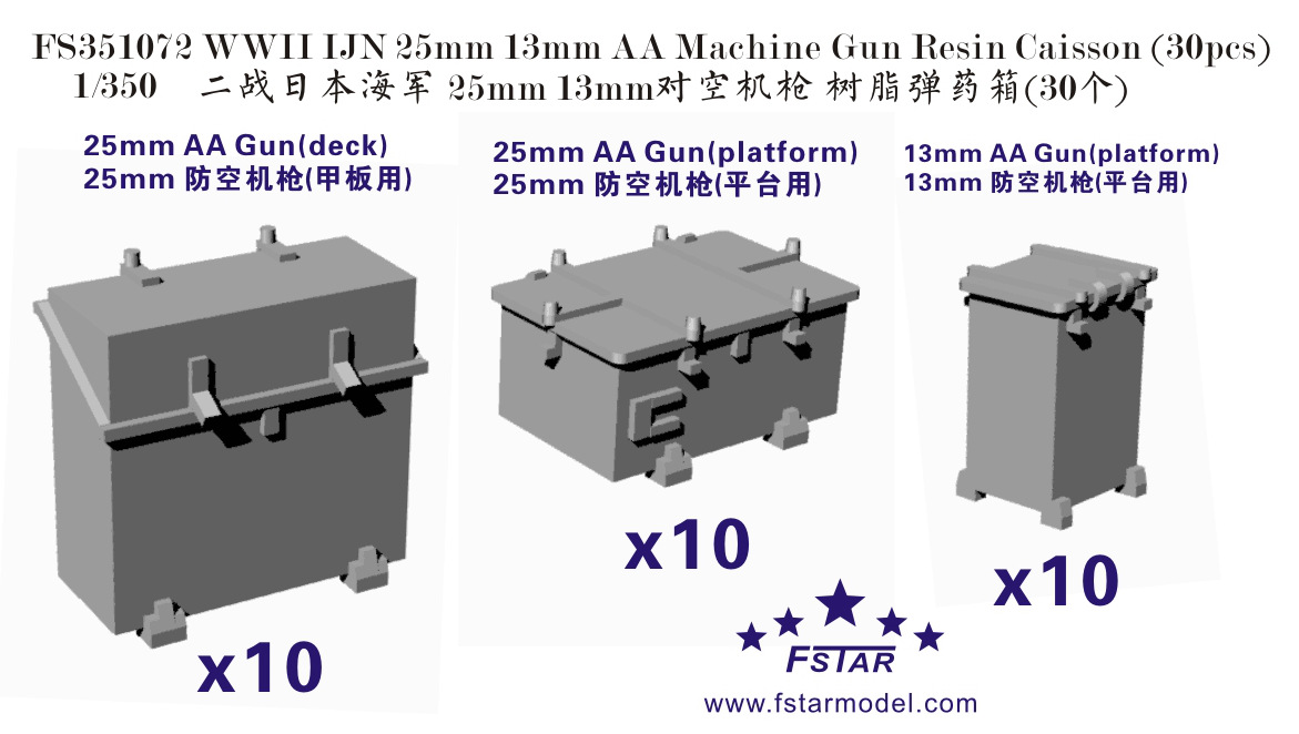 1/350 二战日本海军 25mm/13mm 对空机枪树脂弹药箱(30个)