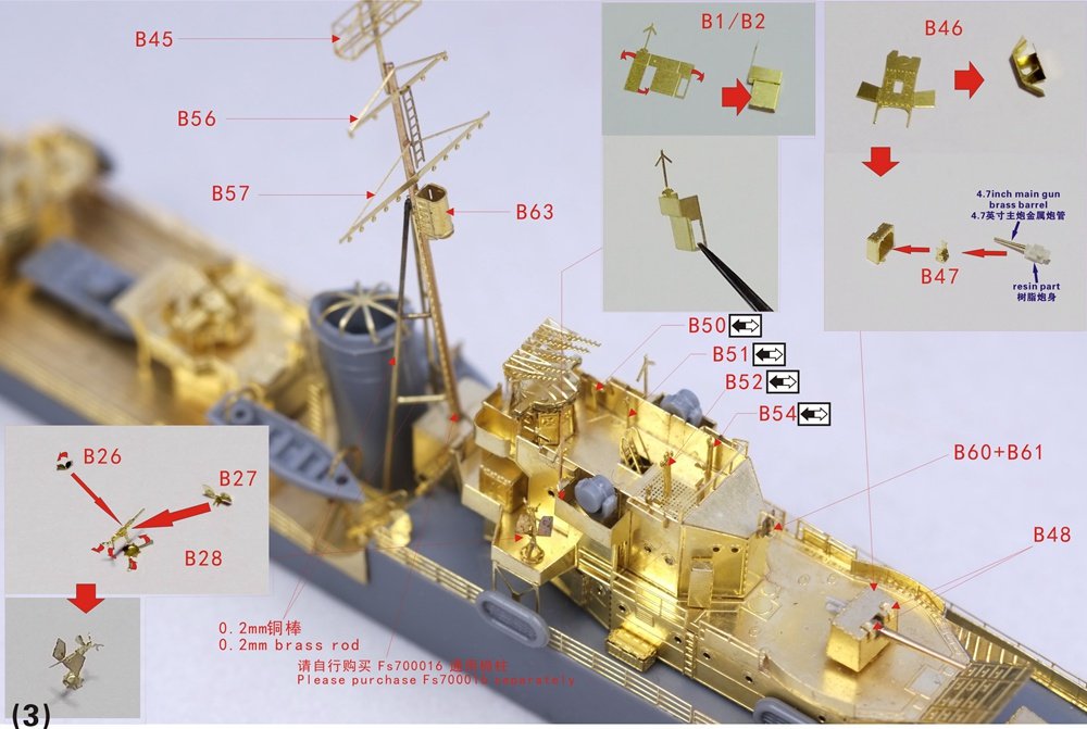 1/700 二战英国皇家海军O级驱逐舰昂斯洛号升级改造套件(配田宫31904)