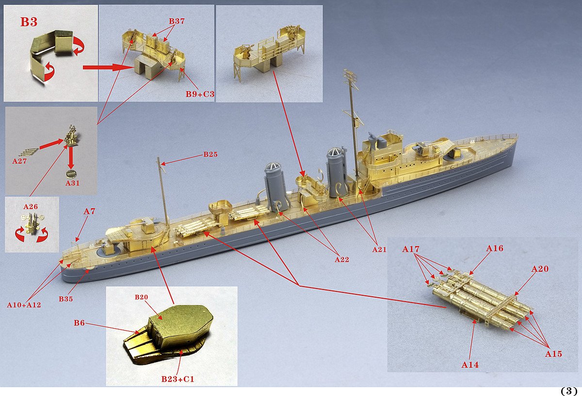 1/700 二战英国皇家海军E级驱逐舰升级改造套件(配田宫31806/31909)