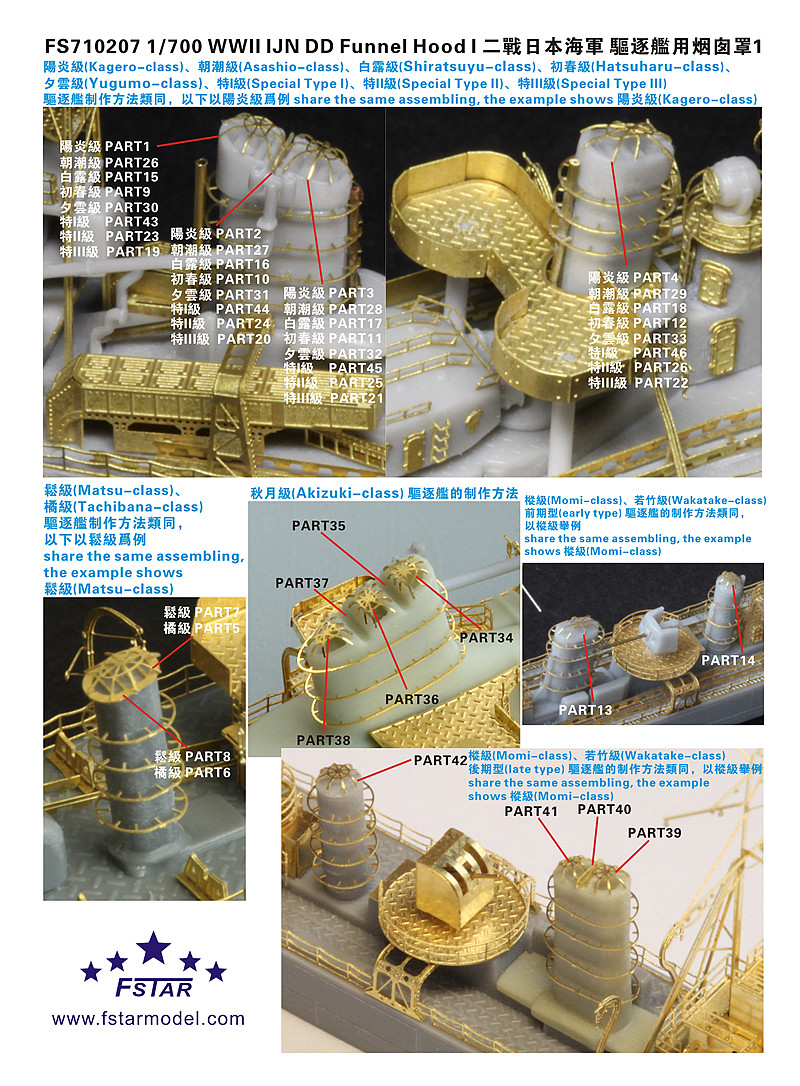 1/700 二战日本海军驱逐舰用烟囱罩#1
