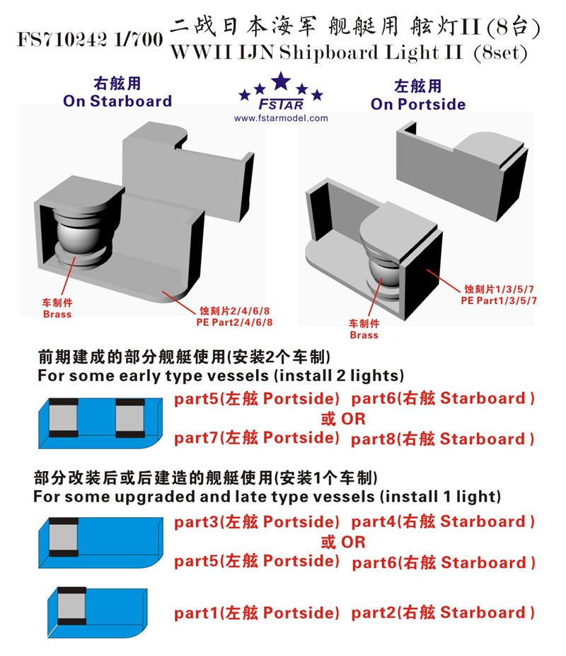 1/700 二战日本海军舰艇用舷灯(2)(8台)