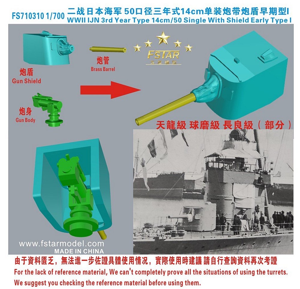1/700 二战日本海军50口径三年式14cm单装炮带炮盾初期型(7台)3D打印