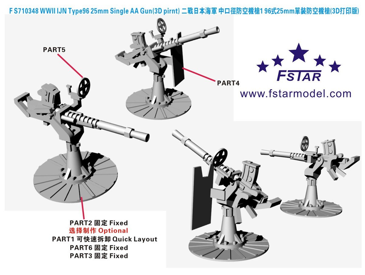 1/700 二战日本海军九六式25mm单装防空机枪(3D打印版)(30台)