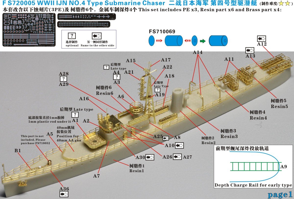1/700 二战日本海军第四号型驱潜艇树脂模型套件