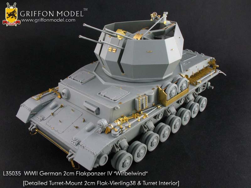 1/35 二战德国四号旋风自行防空坦克 2cm Flakvierling 38 炮塔内构改造件