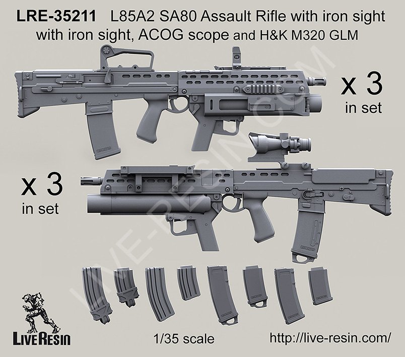 1/35 L85A2 SA80 突击步枪(ACOG瞄准镜, M320榴弹发射器模组)