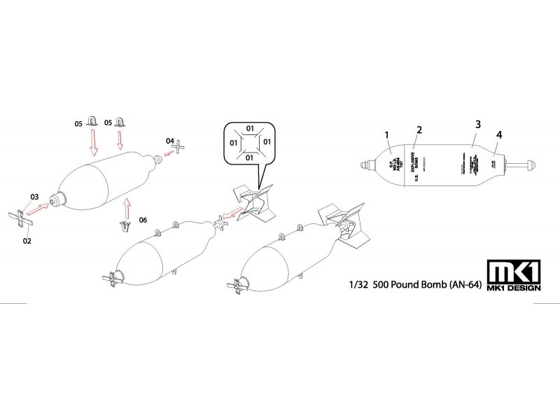1/32 AN-M64 500磅航空通用炸弹(4个) - 点击图像关闭