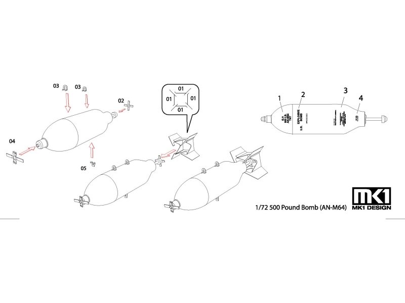 1/72 AN-M64 500磅航空通用炸弹(4个) - 点击图像关闭