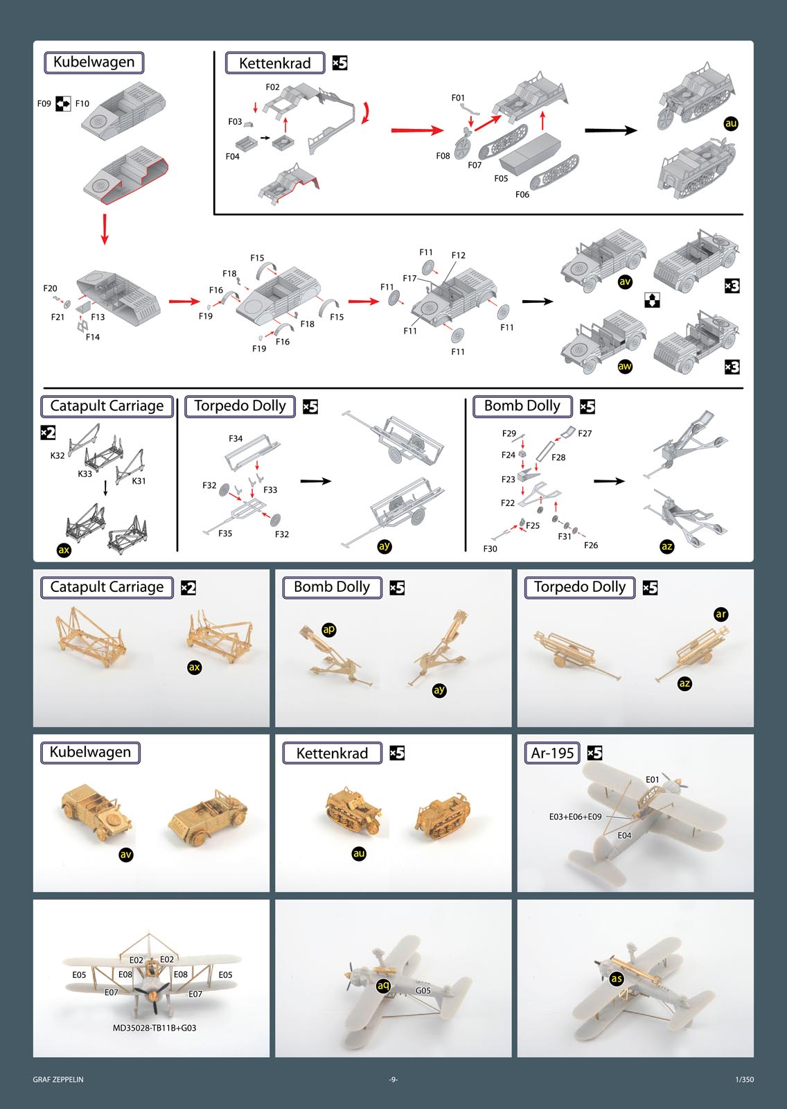 1/350 二战德国齐柏林伯爵号航空母舰改造蚀刻豪华套装(配小号手)