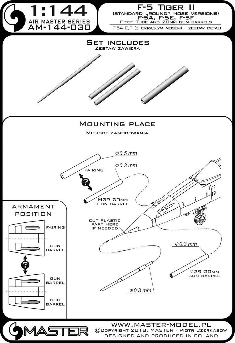1/144 F-5A/E/F 虎II战斗机空速管与金属炮管 - 点击图像关闭