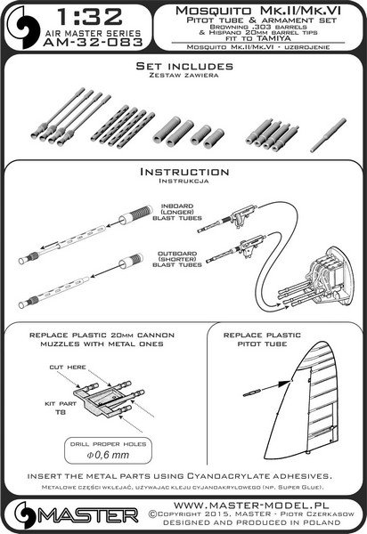 1/32 德哈维兰蚊式重型战斗机(NF Mk.II, FB Mk.VI)空速管与金属炮管 - 点击图像关闭