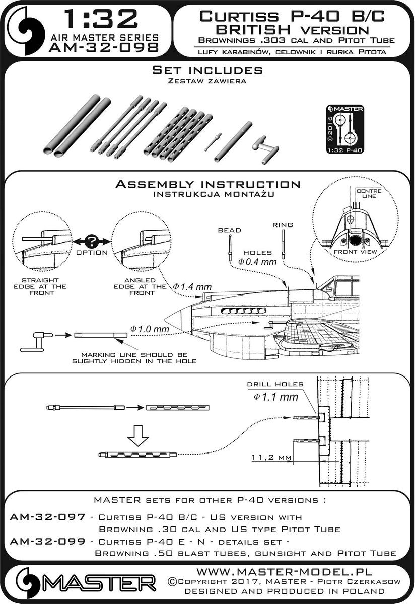 1/32 P-40B/C 战鹰战斗机英国型金属炮管与空速管 - 点击图像关闭