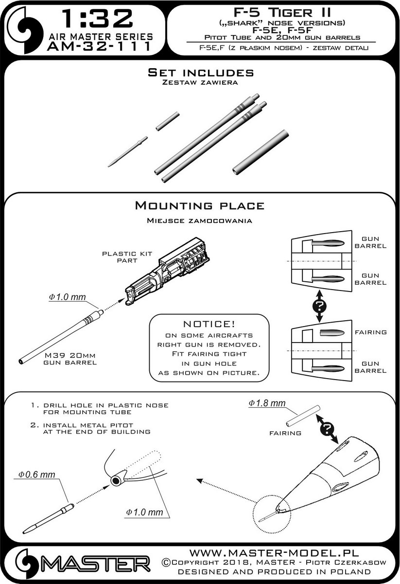 1/32 F-5E/F 虎II战斗机空速管与金属炮管 - 点击图像关闭