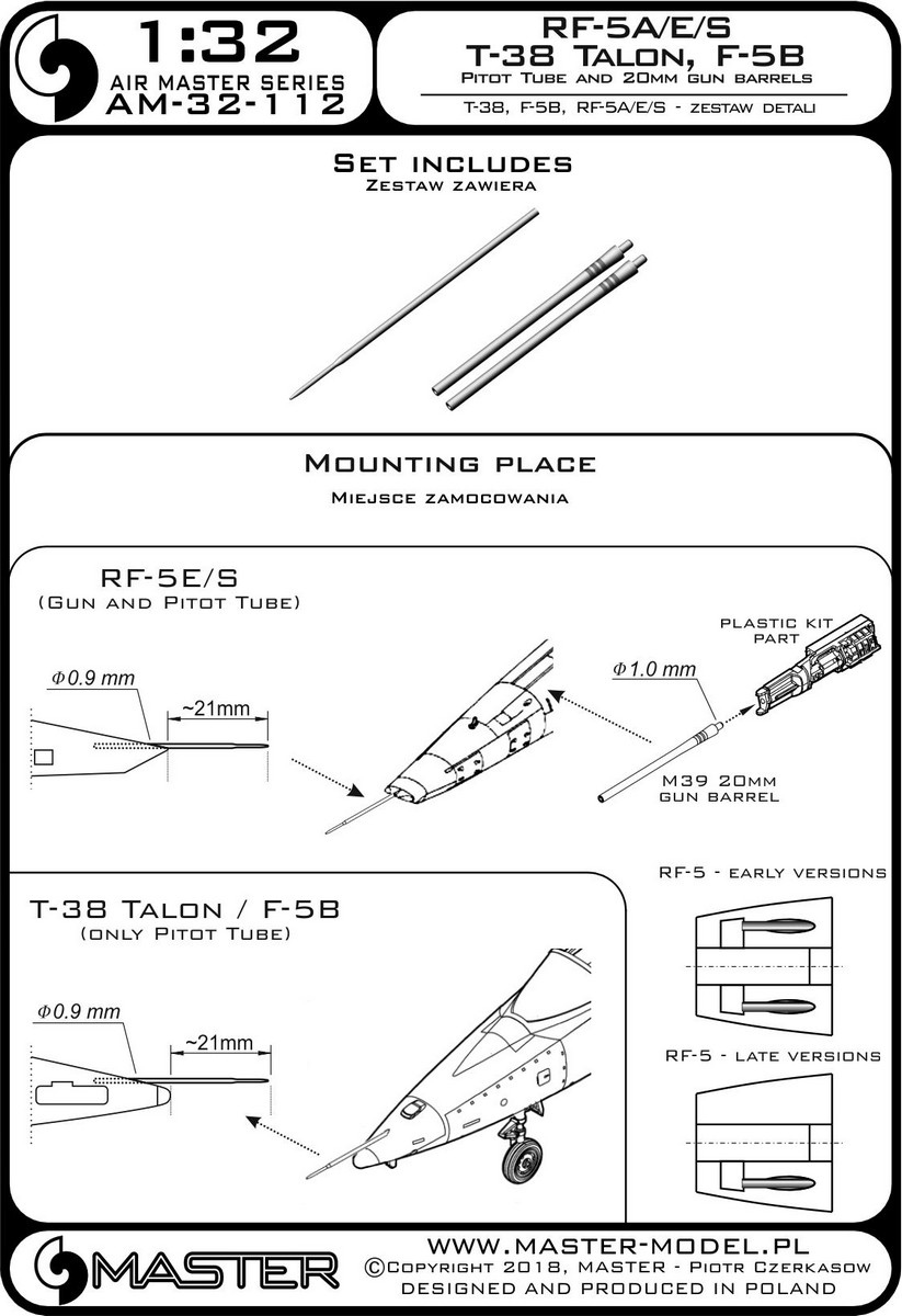 1/32 T-38, F-5B, RF-5A/E/S 空速管与金属炮管