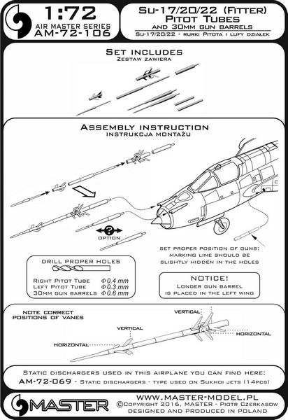 1/72 Su-17, Su-20, Su-22 装配匠攻击机空速管与金属炮管