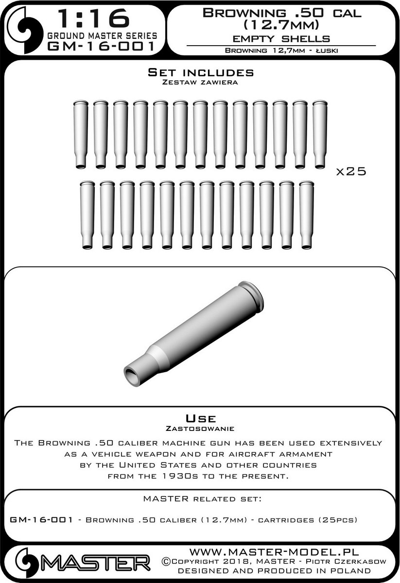 1/16 12.7mm Cal.50 勃朗宁机枪弹壳(25个) - 点击图像关闭