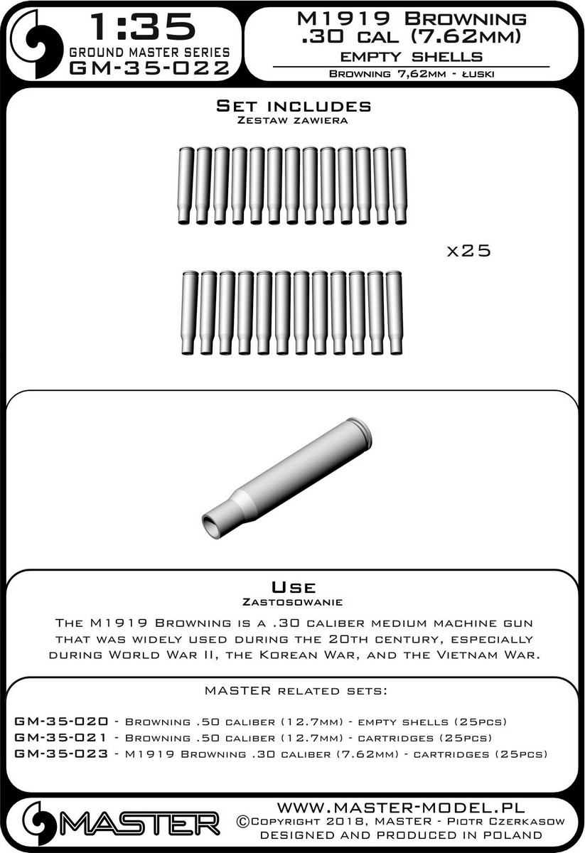 1/35 M1919 7.62mm Cal.30 勃朗宁机枪弹壳(25个) - 点击图像关闭