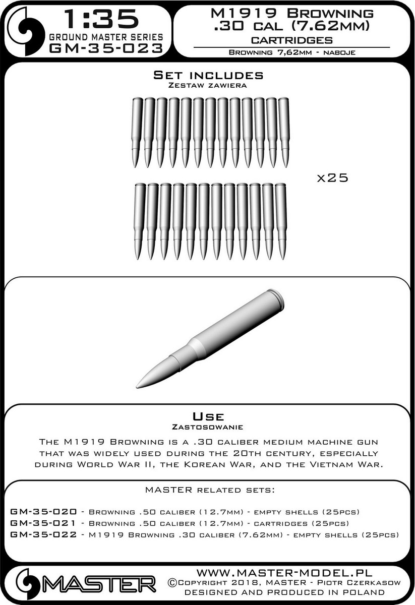 1/35 M1919 7.62mm Cal.30 勃朗宁机枪弹药(25个)