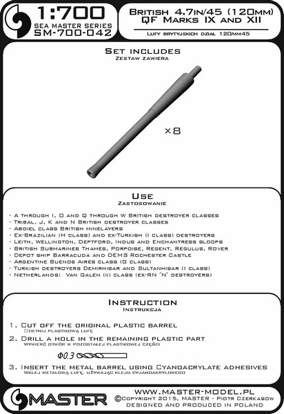 1/700 二战英国 120mm L/45 QF Marks IX/XII 金属炮管