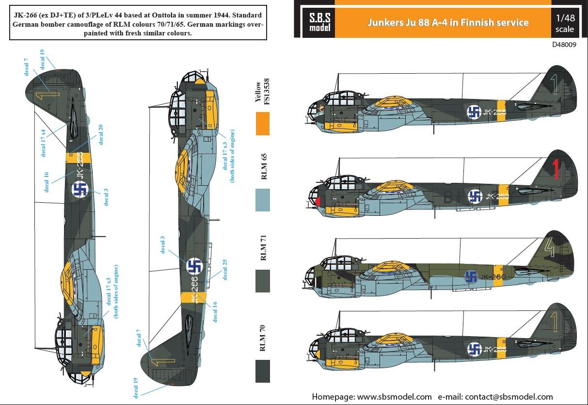 1/48 Ju88A-4 容克中型轰炸机"芬兰服役战术标记"