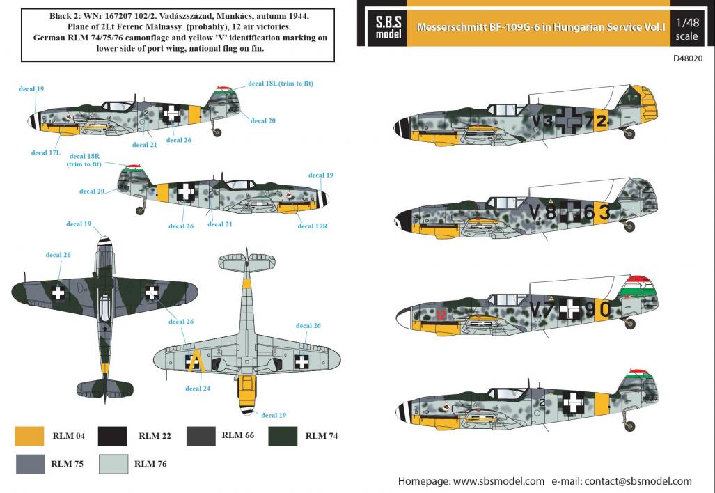 1/48 Bf109G-6 梅塞施米特战斗机"匈牙利服役战术标记"(1) - 点击图像关闭
