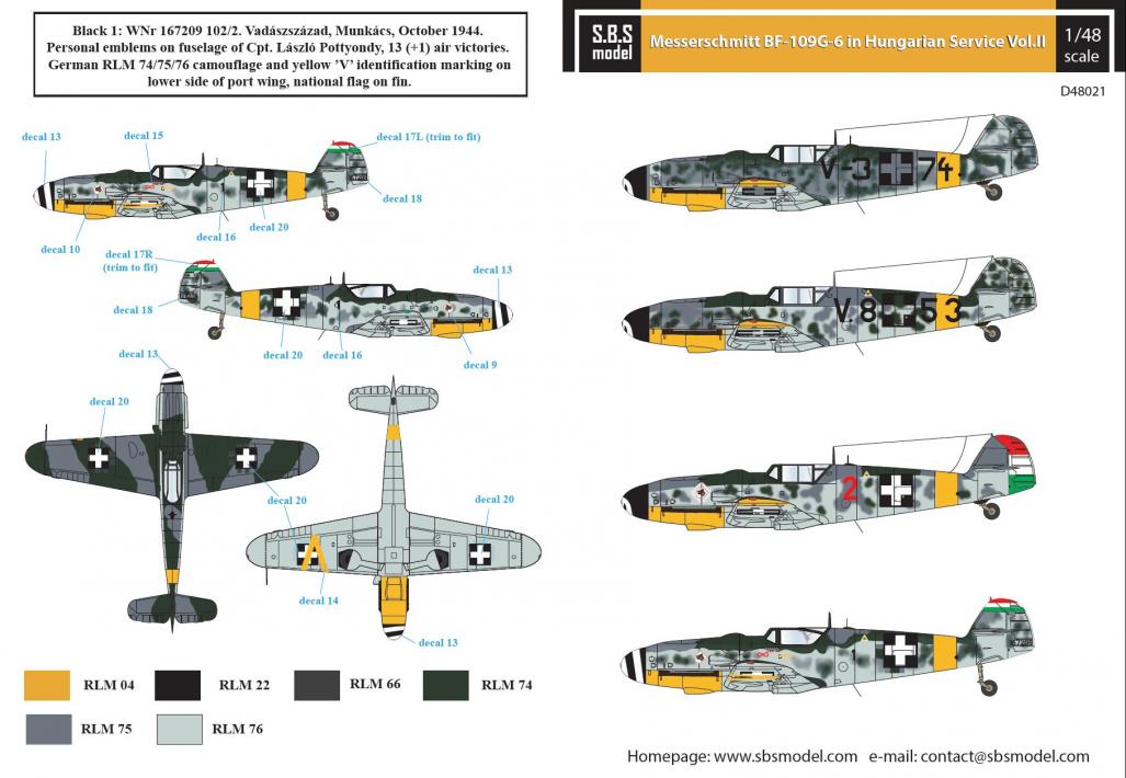 1/48 Bf109G-6 梅塞施米特战斗机"匈牙利服役战术标记"(2) - 点击图像关闭
