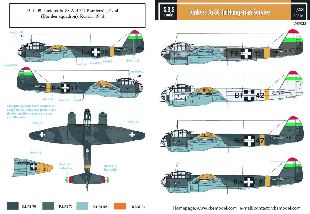 1/48 Ju88 容克中型轰炸机"匈牙利服役战术标记"